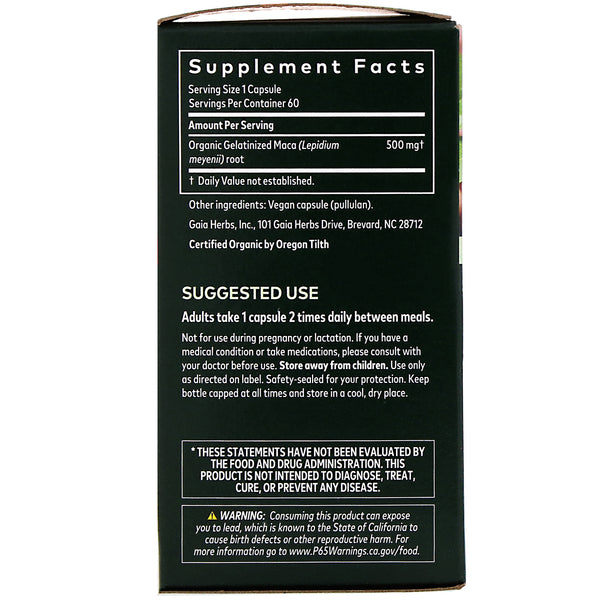 Gaia Herbs, Gelatinized Peruvian Maca Root, 60 Vegan Capsules (Vegan)