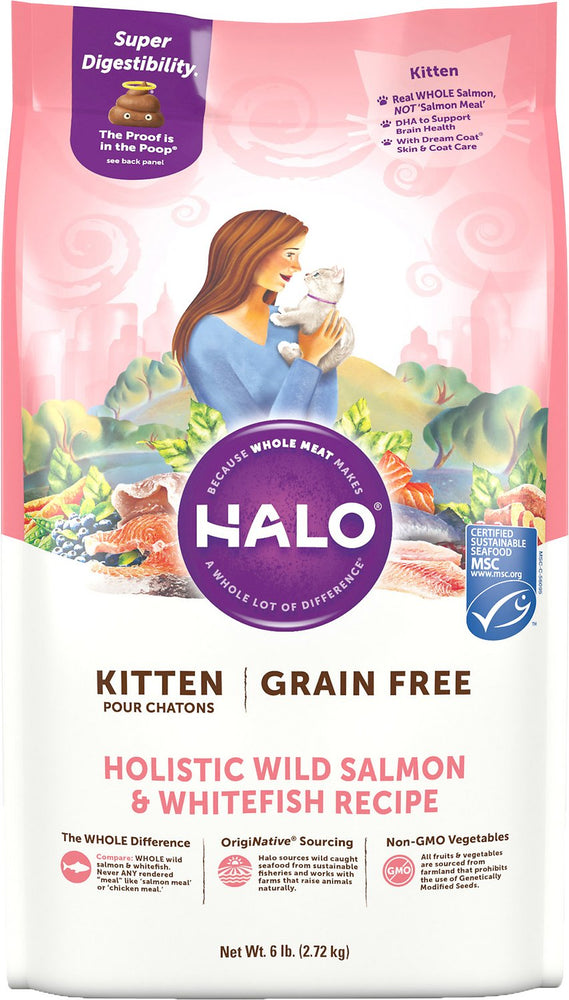 Halo Holistic Wild Salmon & Whitefish Recipe Grain-Free Kitten Dry Cat Food