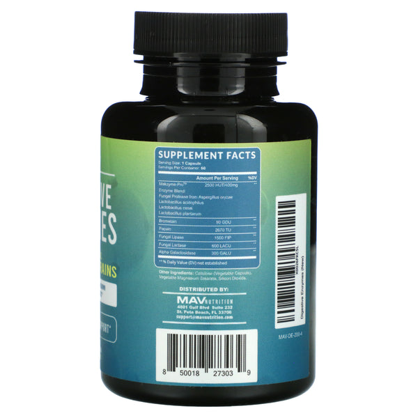 MAV Nutrition, Digestive Enzymes with Powerful Probiotic Strains, 60 Vegetable Capsules