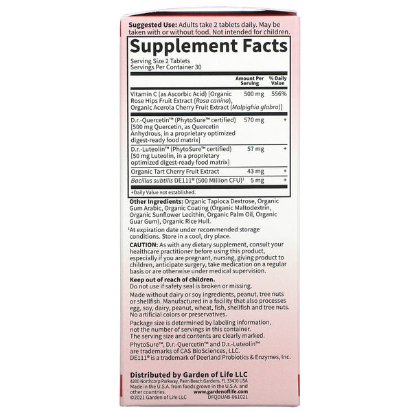 Garden of Life, Dr. Formulated, Quercetin Drop Uric Acid, 500 mg, 60 Vegan Tablets