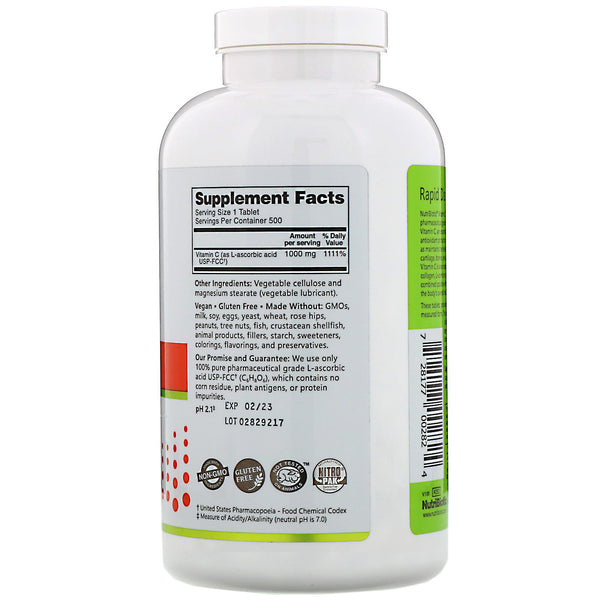 NutriBiotic, Immunity, Vitamin C, 1,000 mg, 500 Vegan Tablets (Vegan)