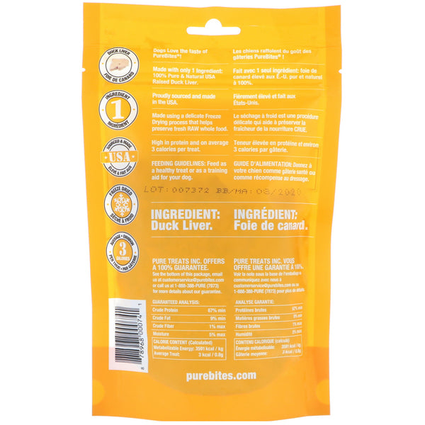 Pure Bites, Freeze Dried, Dog Treats, Duck Liver, 2.6 oz (74 g)
