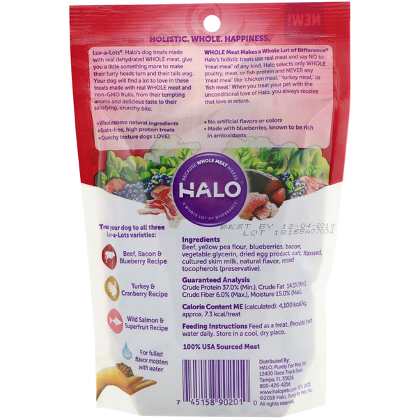 Halo, Luv-A-Lots, Dog Treats, Beef, Bacon & Blueberry Recipe, 5 oz (141.7 g)