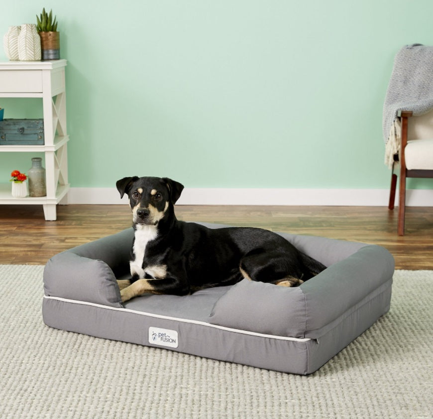 PetFusion Ultimate Lounge Memory Foam Bolster Cat & Dog Bed w/Removable Cover
