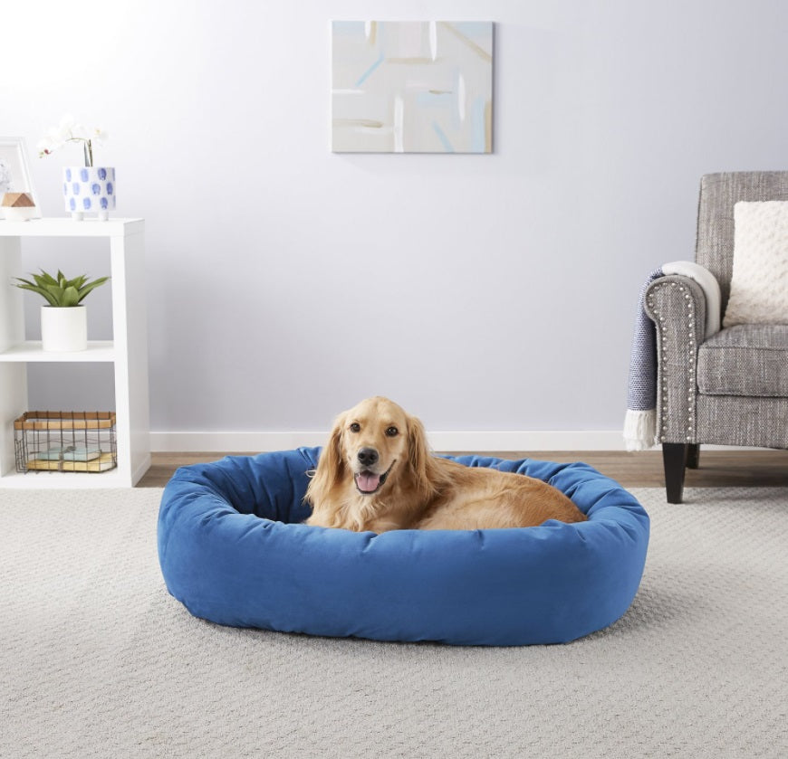 Frisco Velvet Round Bolster Dog Bed w/Removable Cover