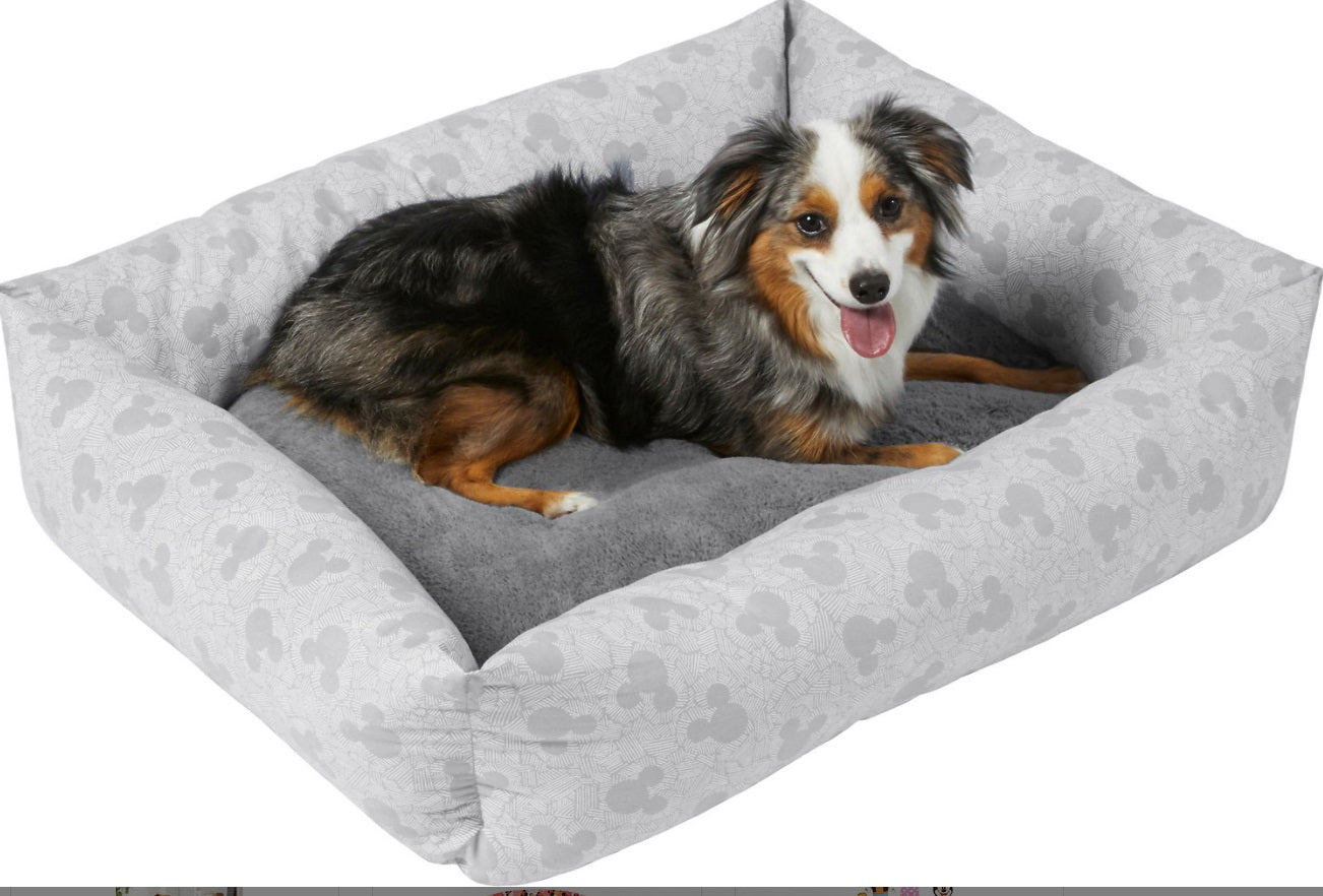 Disney Mickey Bolster Cat & Dog Bed, Gray Patterned, Large