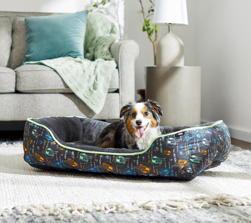 STAR WARS THE MANDALORIAN'S THE CHILD Bolster Cat & Dog Bed, Black Patterned