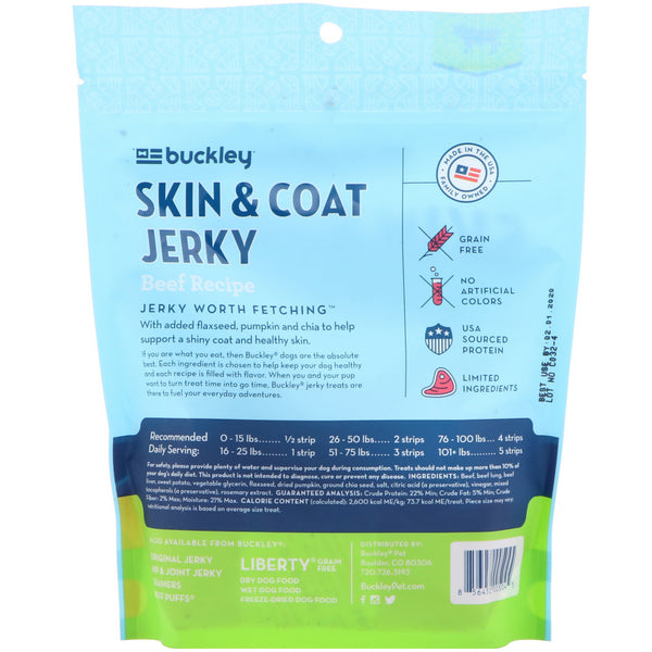 Buckley, Skin & Coat Jerky, Dog Treats, Beef Recipe, 5 oz (141.7 g)