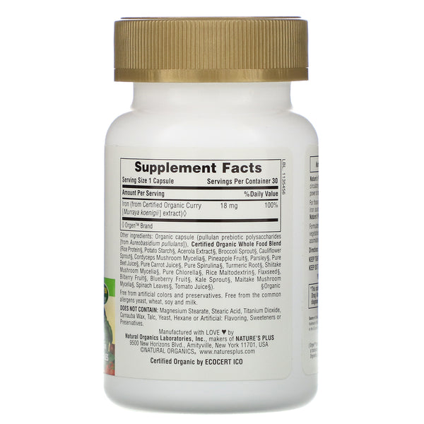 Nature's Plus, Source of Life Garden, Iron, 30 Vegan Capsules (Vegan)