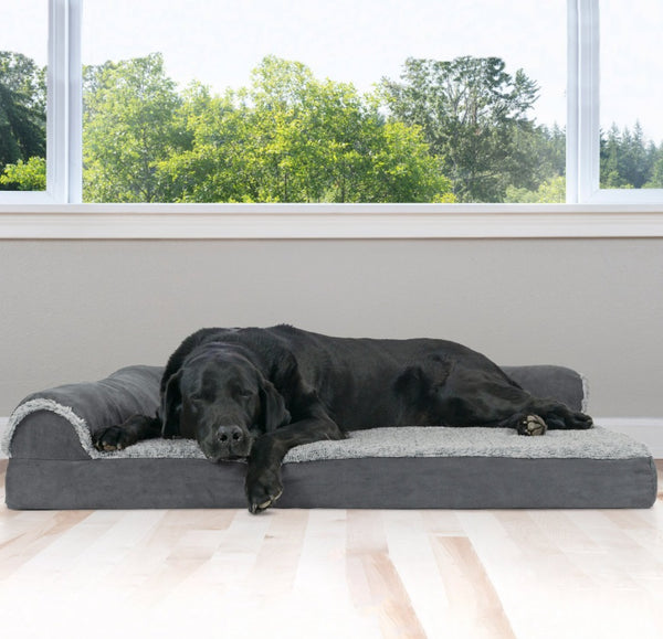 FurHaven Two-Tone Deluxe Chaise Orthopedic Dog Bed w/Removable Cover