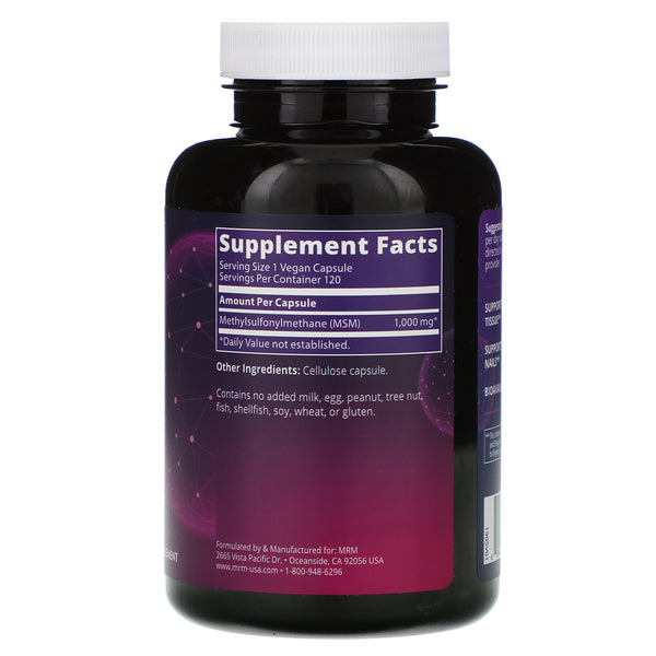 MRM, Nutrition, MSM, 1,000 mg, 120 Vegan Capsules (Vegan)