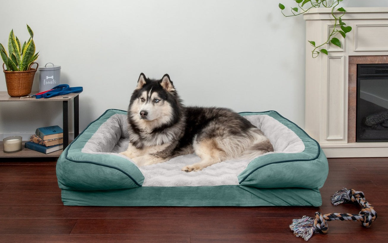 FurHaven Velvet Waves Perfect Comfort Memory Foam Bolster Cat & Dog Bed w/Removable Cover
