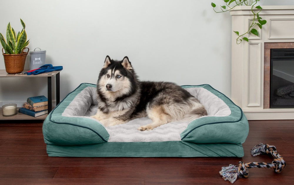 FurHaven Velvet Waves Perfect Comfort Memory Foam Bolster Cat & Dog Bed w/Removable Cover