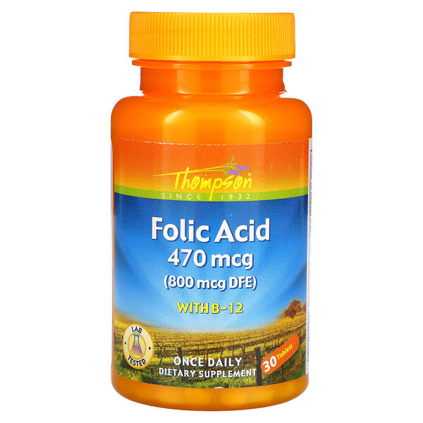 Thompson, Folic Acid with B-12, 800 mcg, 30 Tablets