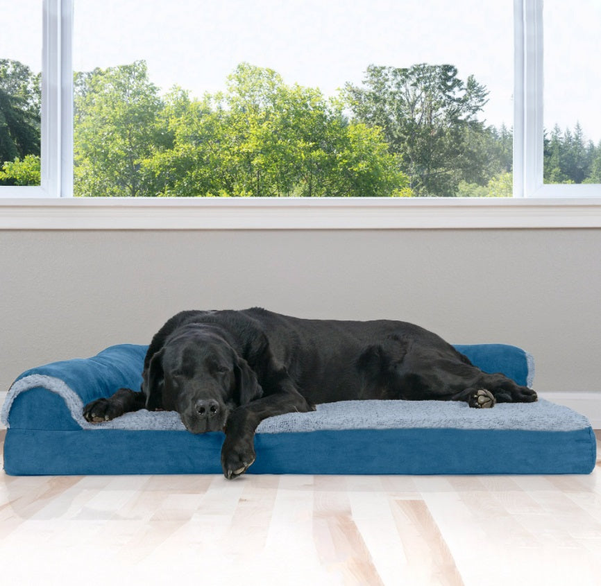 FurHaven Two-Tone Deluxe Chaise Orthopedic Dog Bed w/Removable Cover