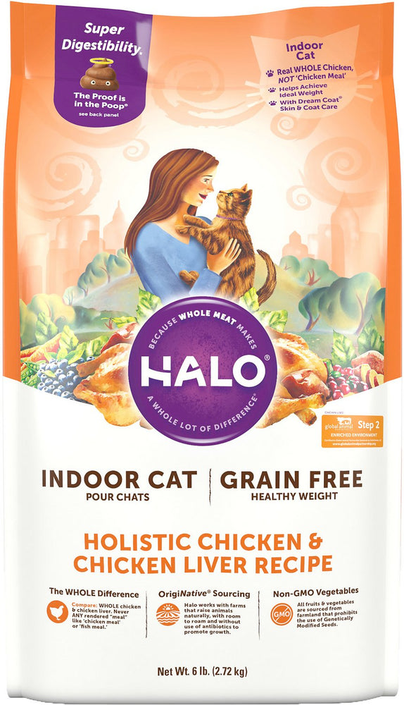 Halo Holistic Chicken & Chicken Liver Recipe Grain-Free Healthy Weight Indoor Cat Dry Cat Food