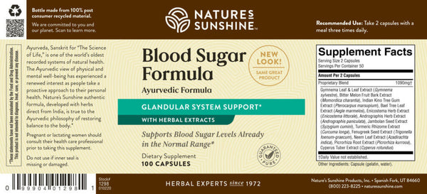 Blood Sugar Formula, Ayurvedic (100 Caps)