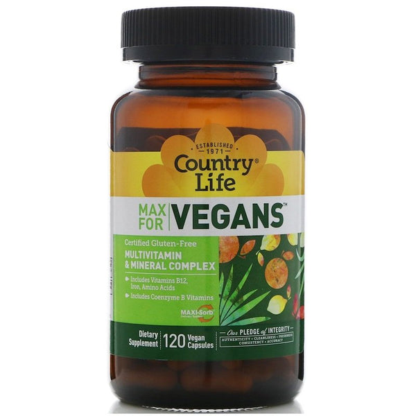 Country Life, Max for Vegans, Multivitamin & Mineral Complex, 120 Vegan Capsules (Vegan)