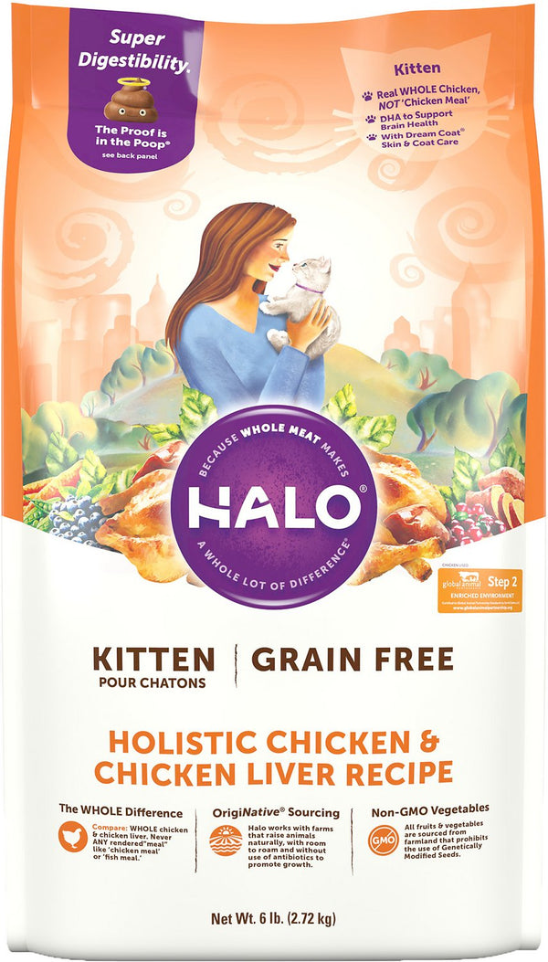 Halo Holistic Chicken & Chicken Liver Recipe Grain-Free Kitten Dry Cat Food