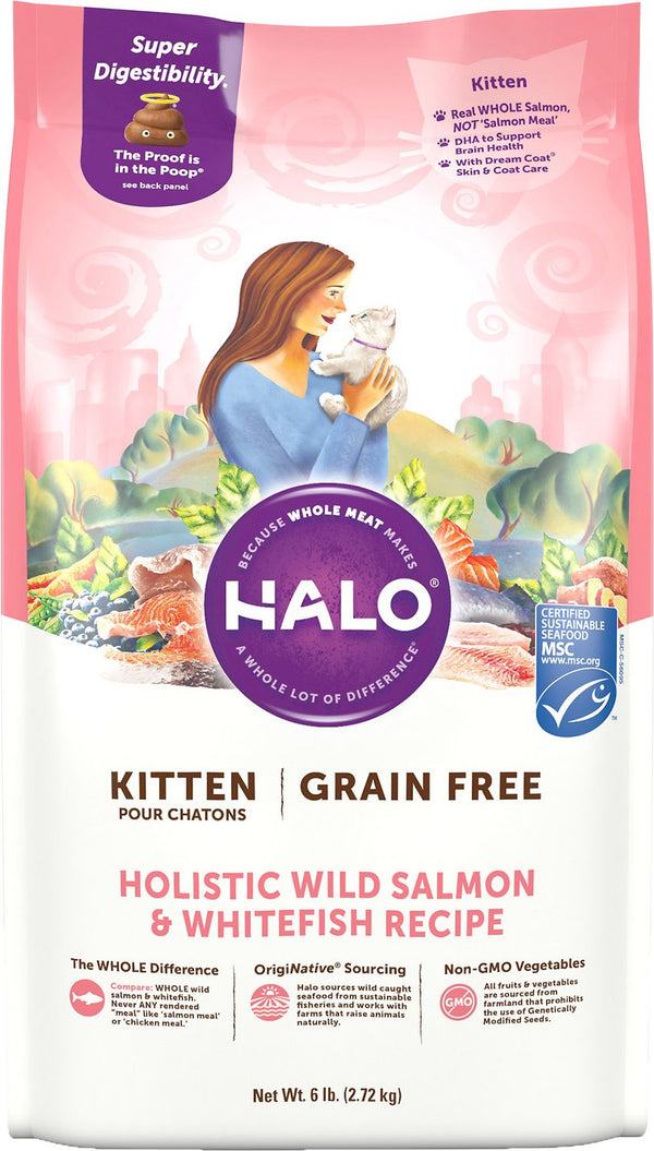 Halo Holistic Wild Salmon & Whitefish Recipe Grain-Free Kitten Dry Cat Food