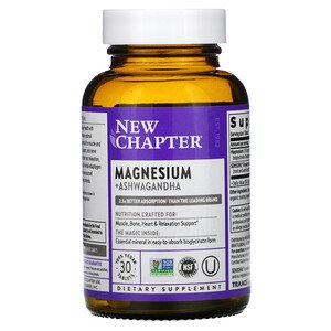 New Chapter, Magnesium + Ashwagandha, 30 Vegan Tablets (Vegan)