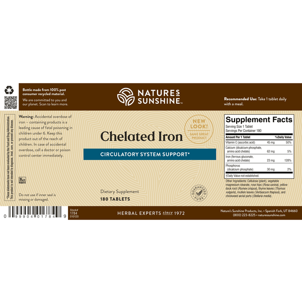 Iron, Chelated (25 mg) (180 Tabs)