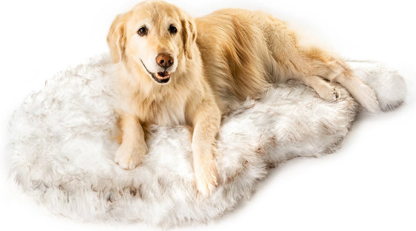 PawBrands PupRug Faux Fur Curve Orthopedic Pillow Dog Bed w/Removable Cover, White, Large/X-Large