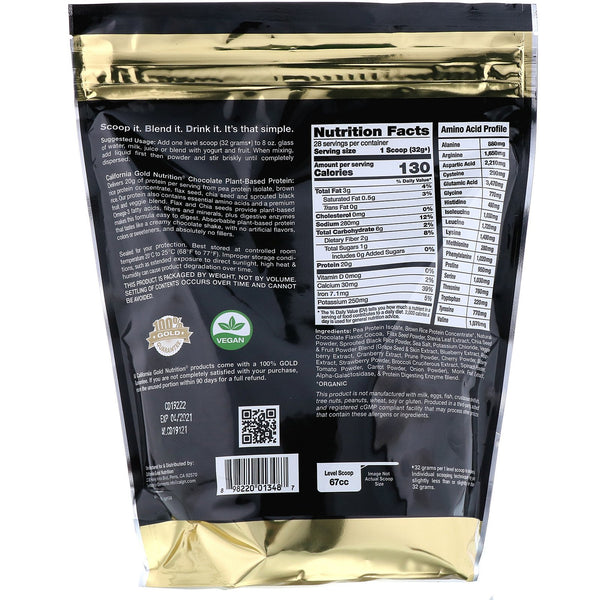 California Gold Nutrition, Chocolate Plant-Based Protein, Vegan, Easy to Digest, 2 lb (907 g) (Vegan)