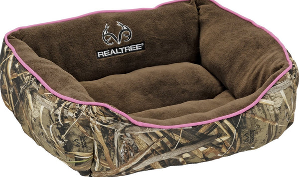 Realtree Bolster Cat & Dog Bed, Camo/Chocolate/Pink, 21-in