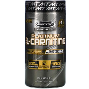 Muscletech, Essential Series, Platinum 100% L-Carnitine, 500 mg, 180 Capsules
