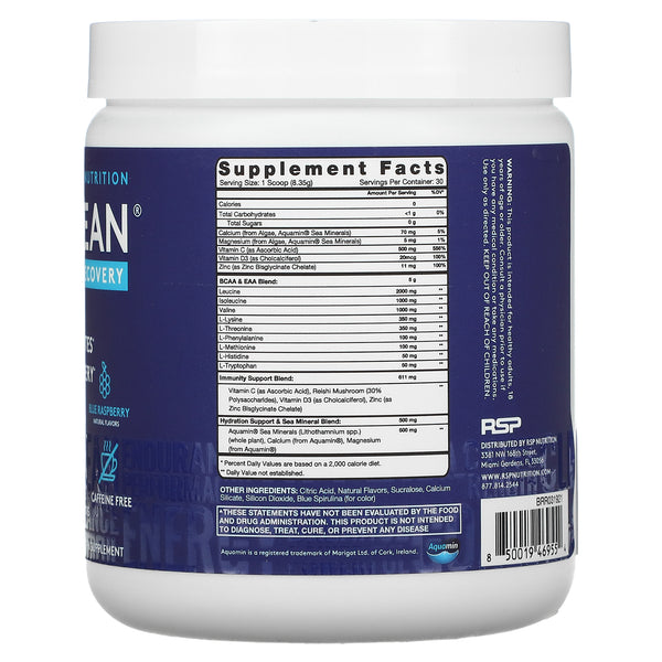 RSP Nutrition, AminoLean, Recovery, Blue Raspberry, 8.84 oz (251 g)