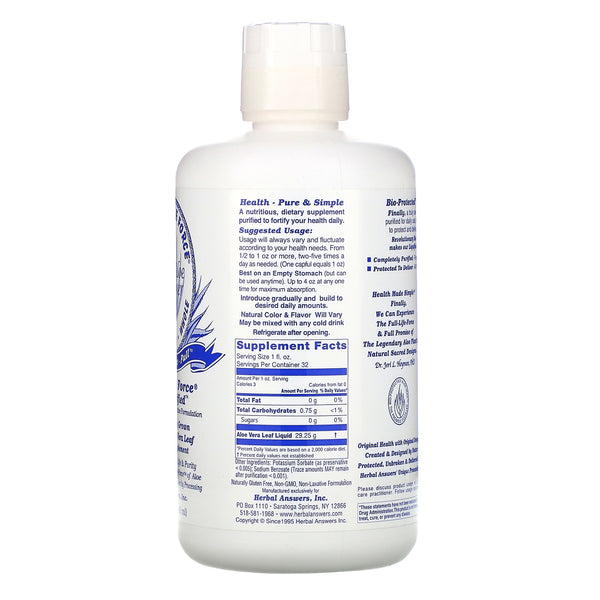 Herbal Answers, Pure Aloe Force, Liquified Aloe Vera Leaf, 32 fl oz (946 ml)