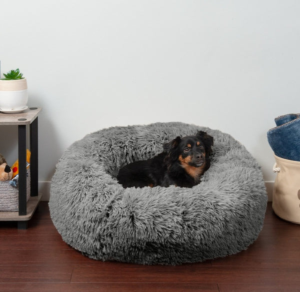 FurHaven Calming Cuddler Long Fur Donut Bolster Dog Bed
