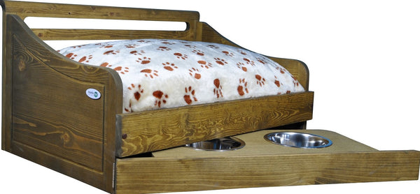 Iconic Pet Sassy Paws Feeder & Wooden Sofa Cat & Dog Bed w/Removable Cover