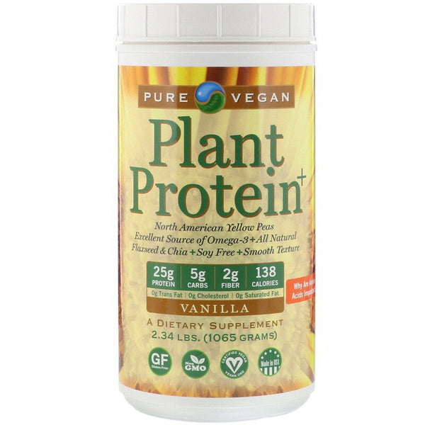 Pure Vegan, Plant Protein+, Vanilla, 2.34 lbs (1065 g) (Vegan)