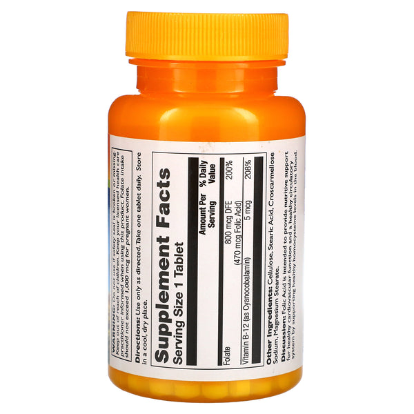 Thompson, Folic Acid with B-12, 800 mcg, 30 Tablets