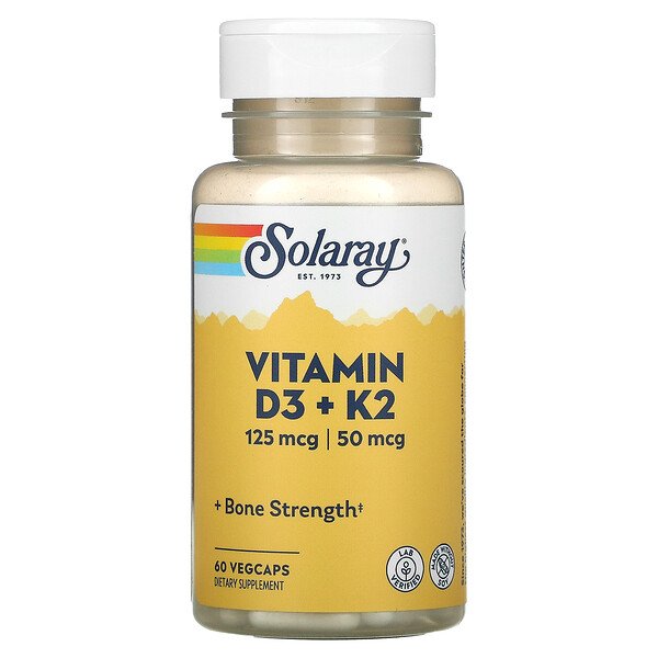 Solaray, Vitamin D3 + K2, 60 VegCaps