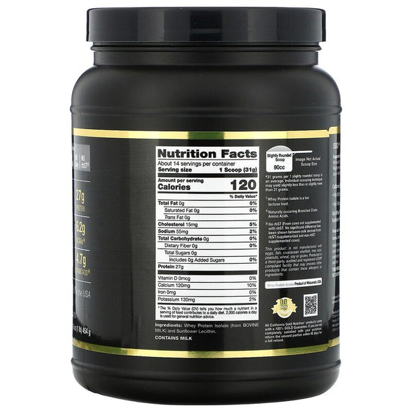 California Gold Nutrition, 100% Whey Protein Isolate, Unflavored, 16 oz (454 g)