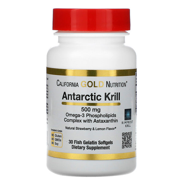California Gold Nutrition, Antarctic Krill Oil, with Astaxanthin, RIMFROST, Natural Strawberry & Lemon Flavor, Fish Gelatin Softgels