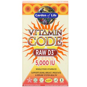 Garden of Life, Vitamin Code, RAW D3, 5,000 IU, 60 Vegetarian Capsules
