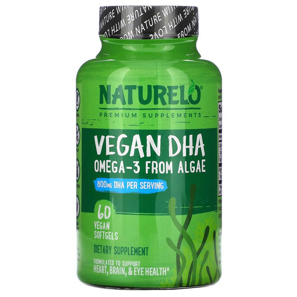 NATURELO, Vegan DHA, Omega-3 from Algae, 800 mg, 60 Vegan Softgels (Vegan)