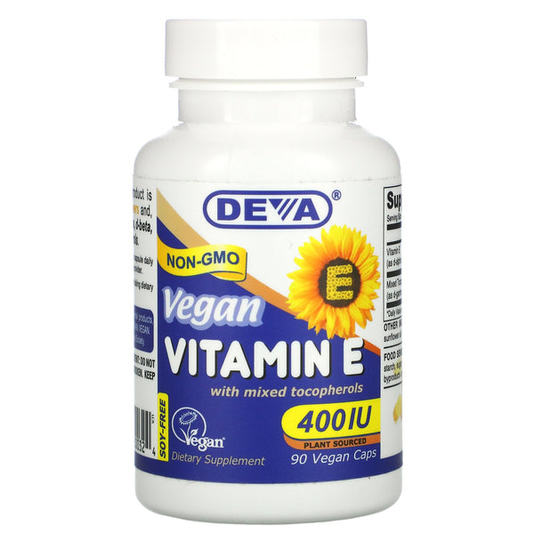 Deva, Vegan Vitamin E with Mixed Tocopherols, 400 IU, 90 Vegan Caps (Vegan)