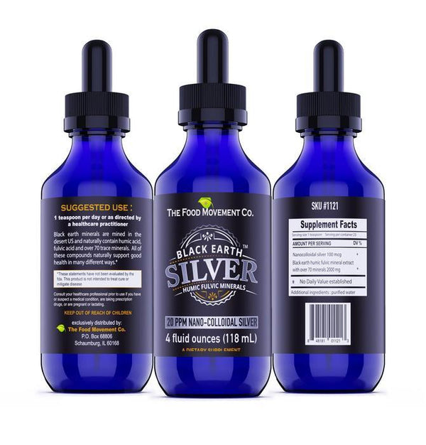 Black Earth Silver 4 oz - Humic/Fulvic minerals & Nano - Colloidal Silver 20PPM