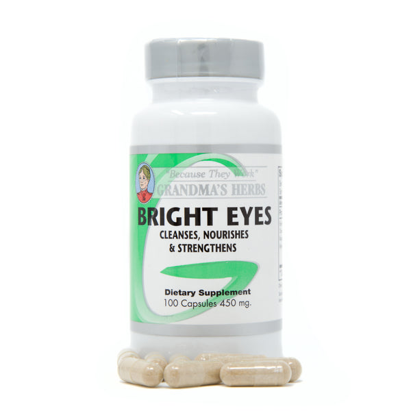 Bright Eyes(100 Capsules)(Eyebright (herb), Fennel (seed), Rue (herb), Chamomile (flower), Goldenseal (root), Red Raspberry (leaves & pulp), Blue Vervain (herb), Bayberry (bark), Cayenne Pepper (40,000 HU))