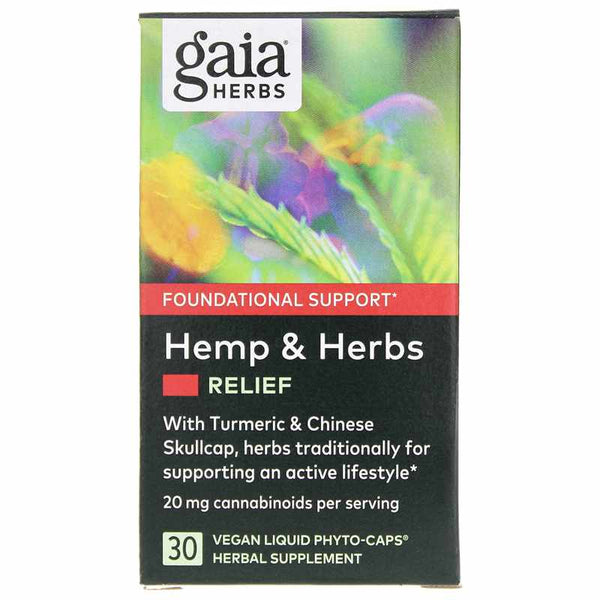 Gaia Herbs Hemp & Herbs Relief 20 Mg 30 Liquid Phyto Caps